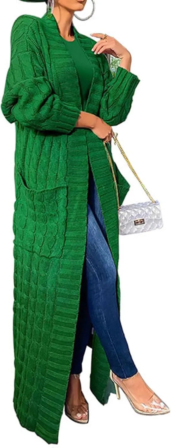 CHARTOU Women's 2023 Fall Chunky Cable Knit Long Sleeve Open Front Cardigan Sweater
