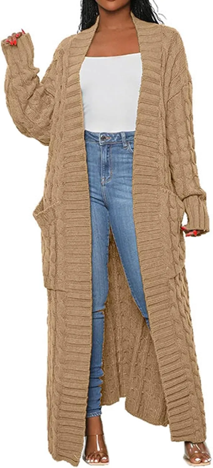 CHARTOU Women's 2023 Fall Chunky Cable Knit Long Sleeve Open Front Cardigan Sweater