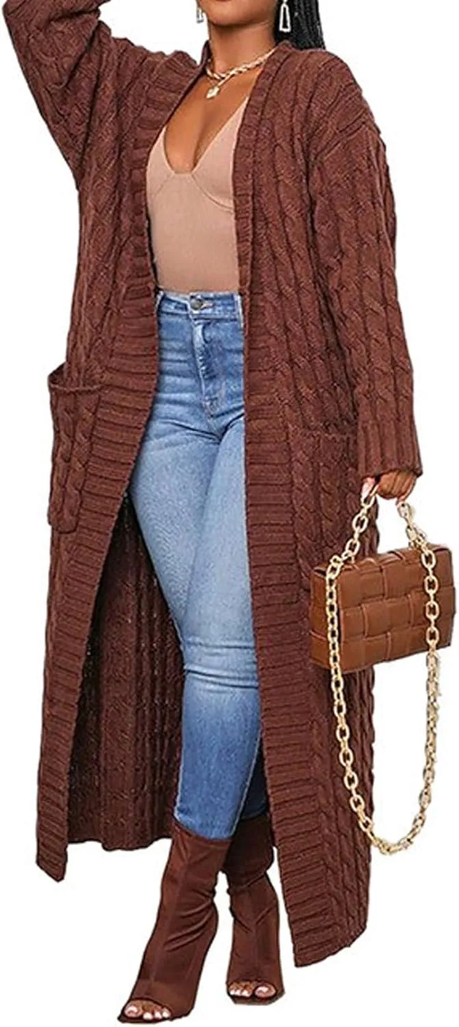 CHARTOU Women's 2023 Fall Chunky Cable Knit Long Sleeve Open Front Cardigan Sweater