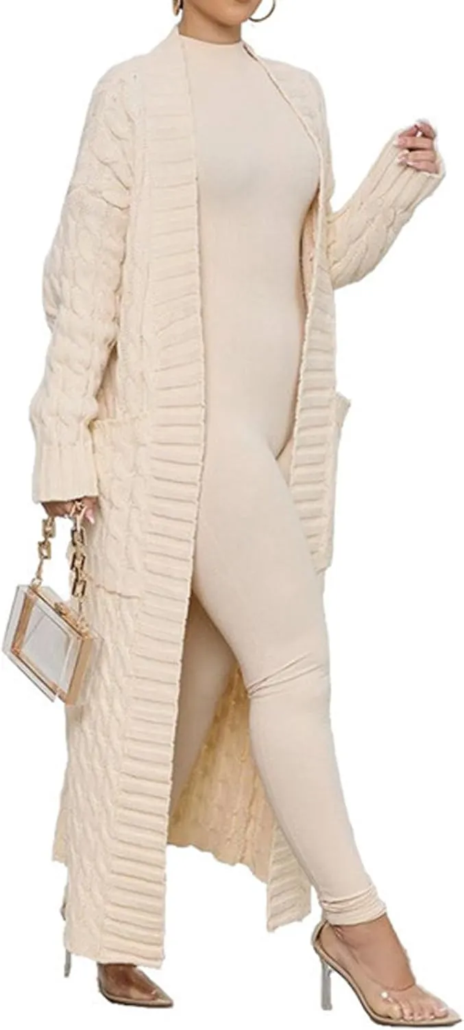 CHARTOU Women's 2023 Fall Chunky Cable Knit Long Sleeve Open Front Cardigan Sweater