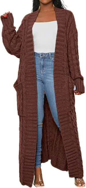 CHARTOU Women's 2023 Fall Chunky Cable Knit Long Sleeve Open Front Cardigan Sweater