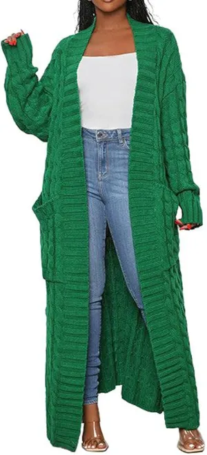 CHARTOU Women's 2023 Fall Chunky Cable Knit Long Sleeve Open Front Cardigan Sweater