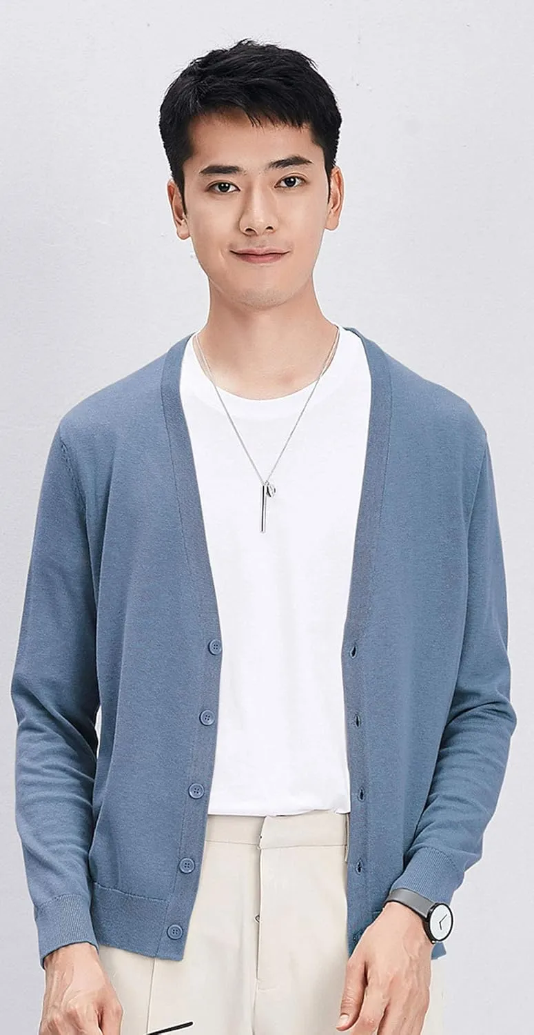 chouyatou Men's Casual V Neck Button Front Lightweight Knitted Outwear Cardigan Sweater