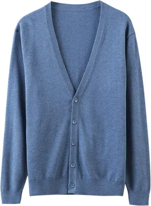 chouyatou Men's Casual V Neck Button Front Lightweight Knitted Outwear Cardigan Sweater