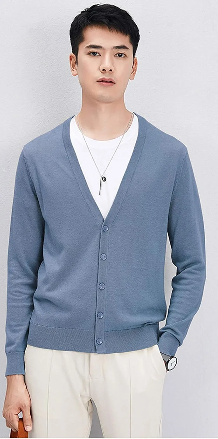 chouyatou Men's Casual V Neck Button Front Lightweight Knitted Outwear Cardigan Sweater