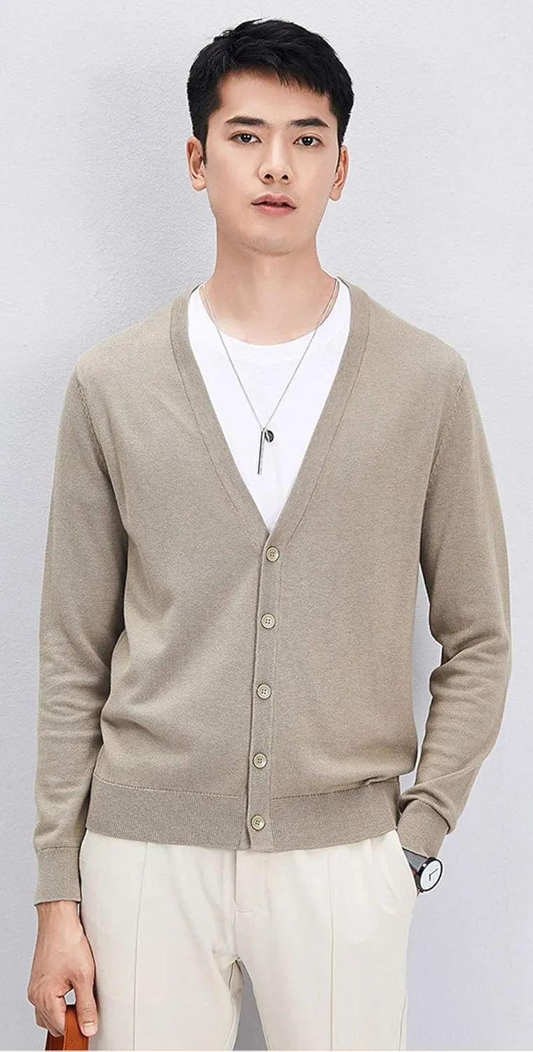 chouyatou Men's Casual V Neck Button Front Lightweight Knitted Outwear Cardigan Sweater