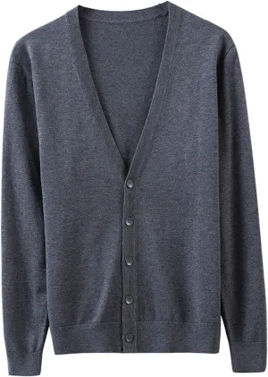 chouyatou Men's Casual V Neck Button Front Lightweight Knitted Outwear Cardigan Sweater