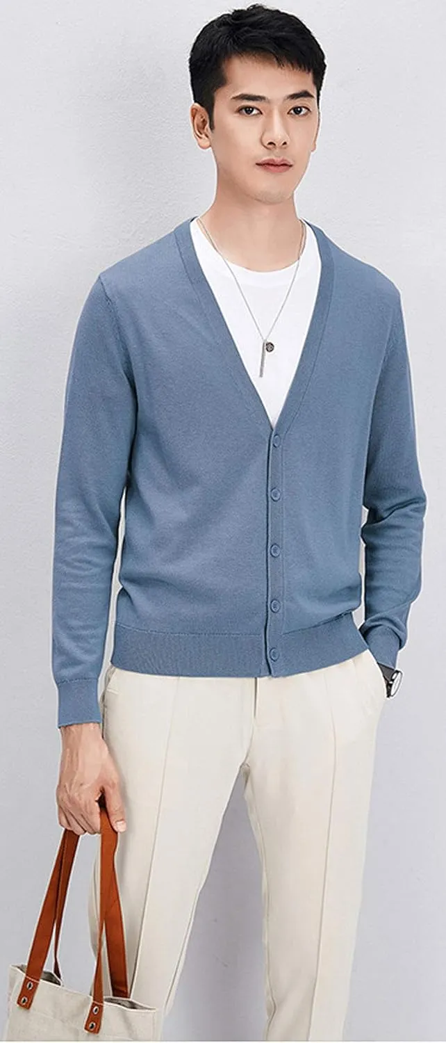 chouyatou Men's Casual V Neck Button Front Lightweight Knitted Outwear Cardigan Sweater