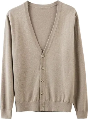 chouyatou Men's Casual V Neck Button Front Lightweight Knitted Outwear Cardigan Sweater
