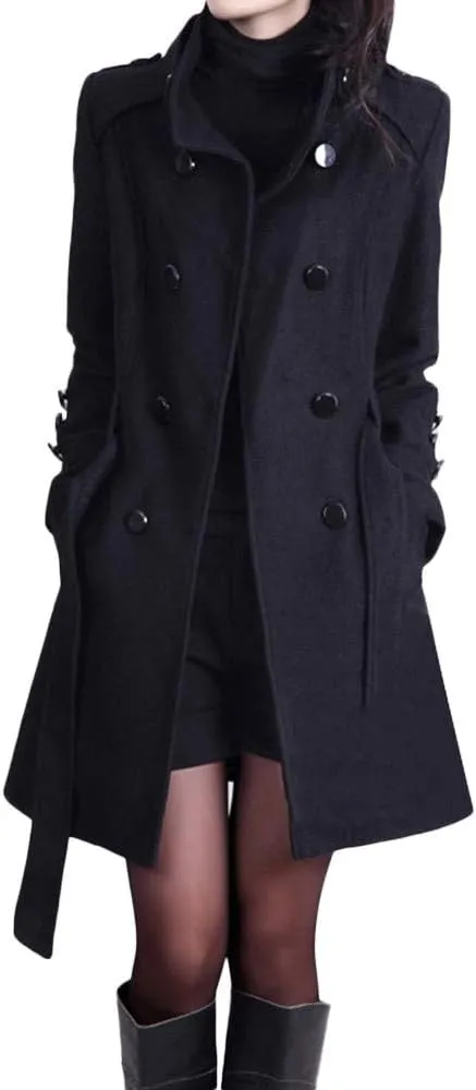 cooki Coats for Women Long Puffer Coat Women Jackets for Women Wool Trench Coats for Women Winter Spring Fashion Notch Collar Pea Coats Long Jackets Coats