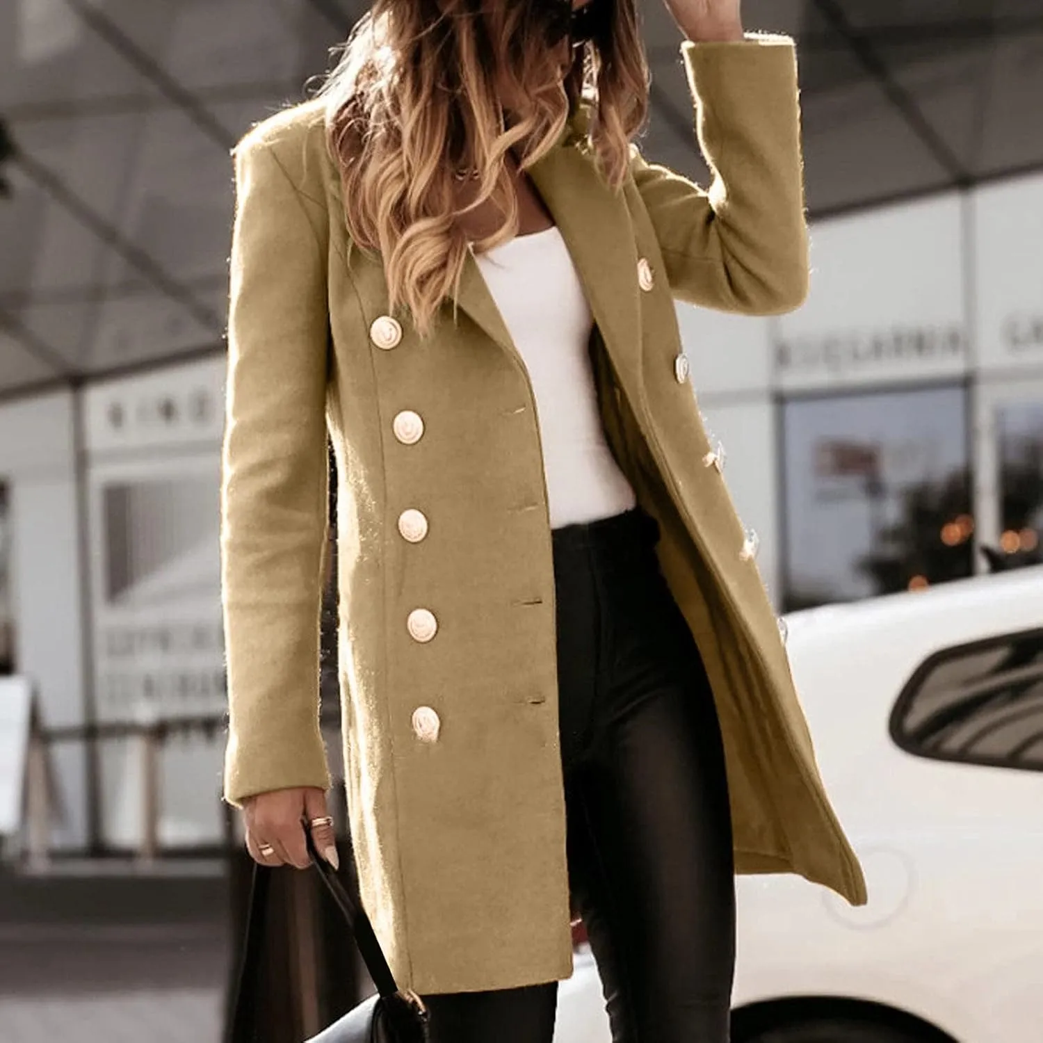 cooki Trench Coat for Women 2023 Women Winter Coats, Women's Long Sleeve Slim Fit Warm Wool Blend Pea Coat Button Overcoat