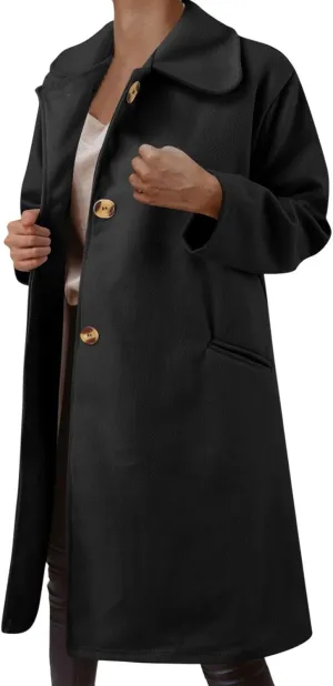 cooki Trench Coat for Women 2023 Women's Wool Trench Coats Warm Winter Pea Coat Double Breasted Mid-Long Lapel Fleece Jackets