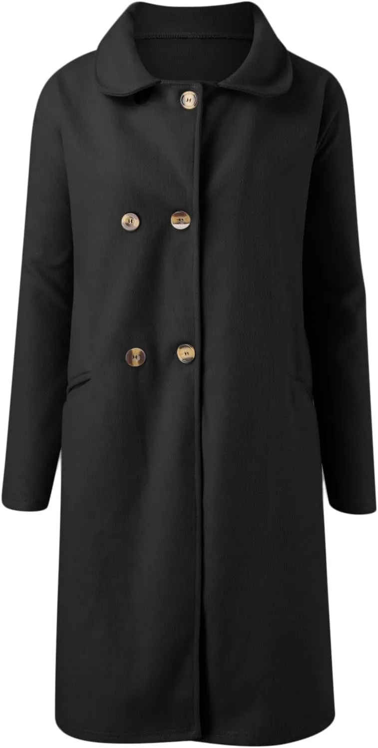 cooki Trench Coat for Women 2023 Women's Wool Trench Coats Warm Winter Pea Coat Double Breasted Mid-Long Lapel Fleece Jackets