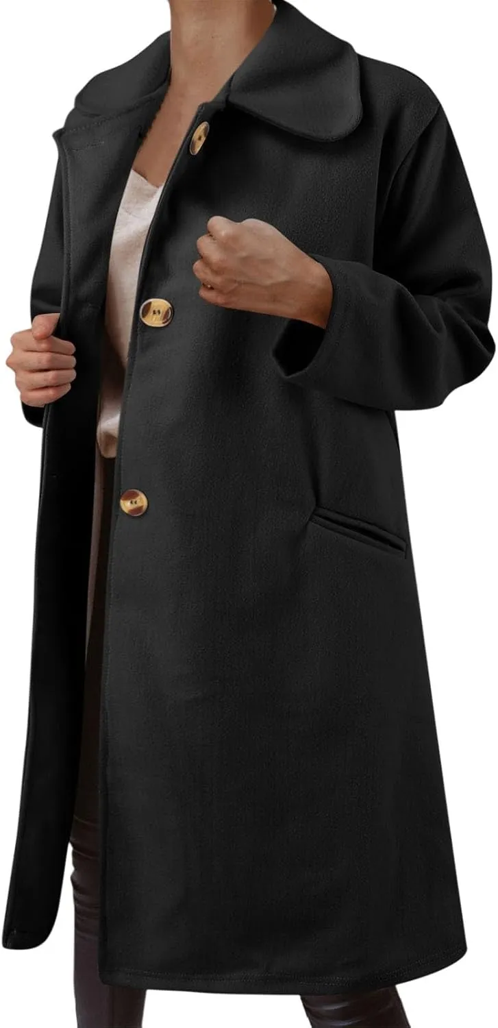 cooki Trench Coat for Women 2023 Women's Wool Trench Coats Warm Winter Pea Coat Double Breasted Mid-Long Lapel Fleece Jackets