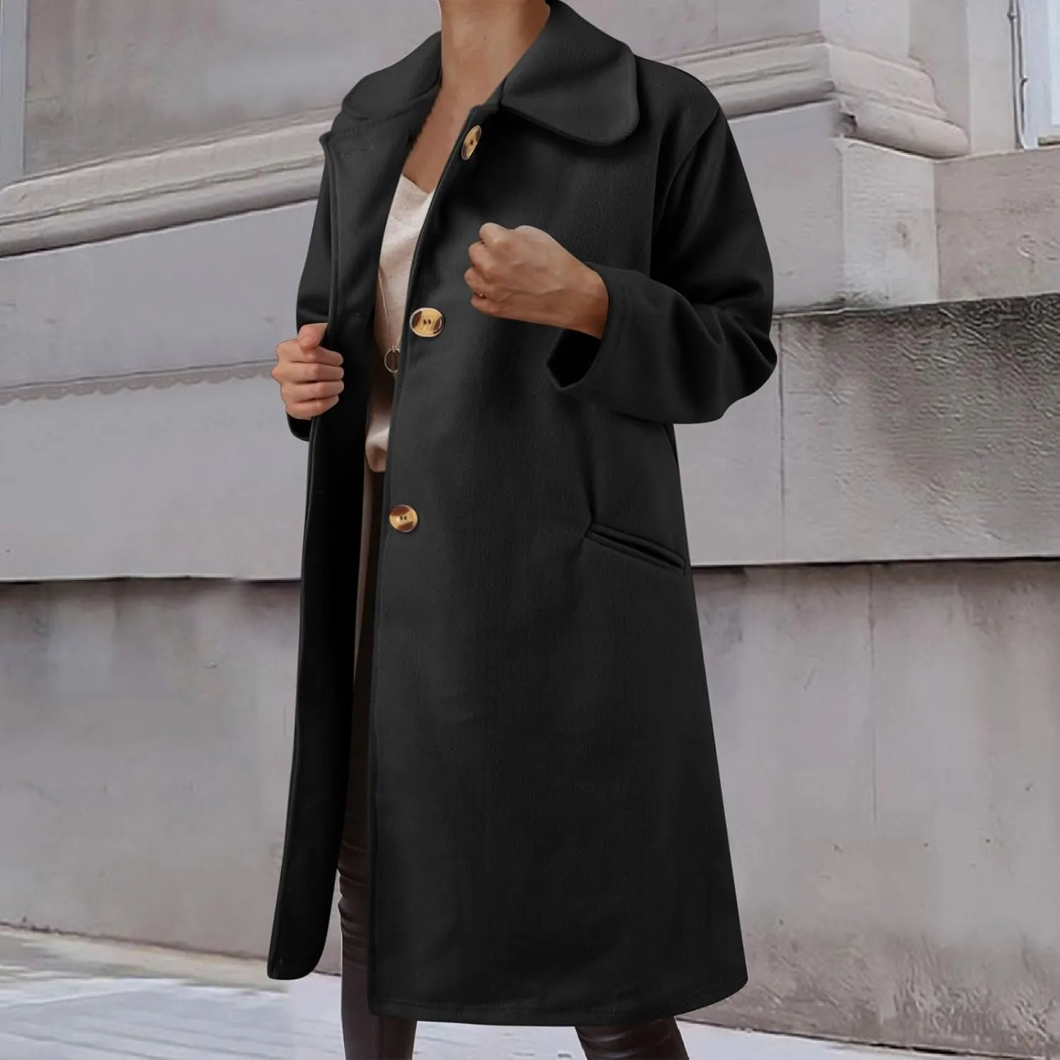 cooki Trench Coat for Women 2023 Women's Wool Trench Coats Warm Winter Pea Coat Double Breasted Mid-Long Lapel Fleece Jackets
