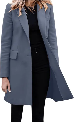 cooki Trench Coat Women 2024 Casual Winter Coats Lapel Cardigan Pea Coats Warm Overcoats Fall Long Blazer Jackets