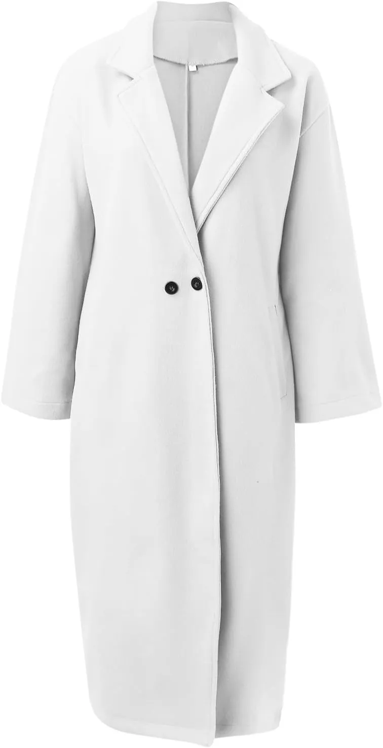 cooki Winter Coats for Women 2024 Women's Casual Wool Blend Lapel Open Front Loose Fit Peacoat Warm Windproof Trench Coat