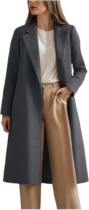 cooki Winter Coats for Women Long Warm Open Front Lapel Cardigan Jackets Womens Casual Wool Blend Trench Coats Pea Coats