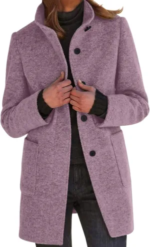 cooki Winter Coats for Women Stand Collar Single Breasted Wool Blend Long Pea Coats Casual Trench Coats Blazer Jackets