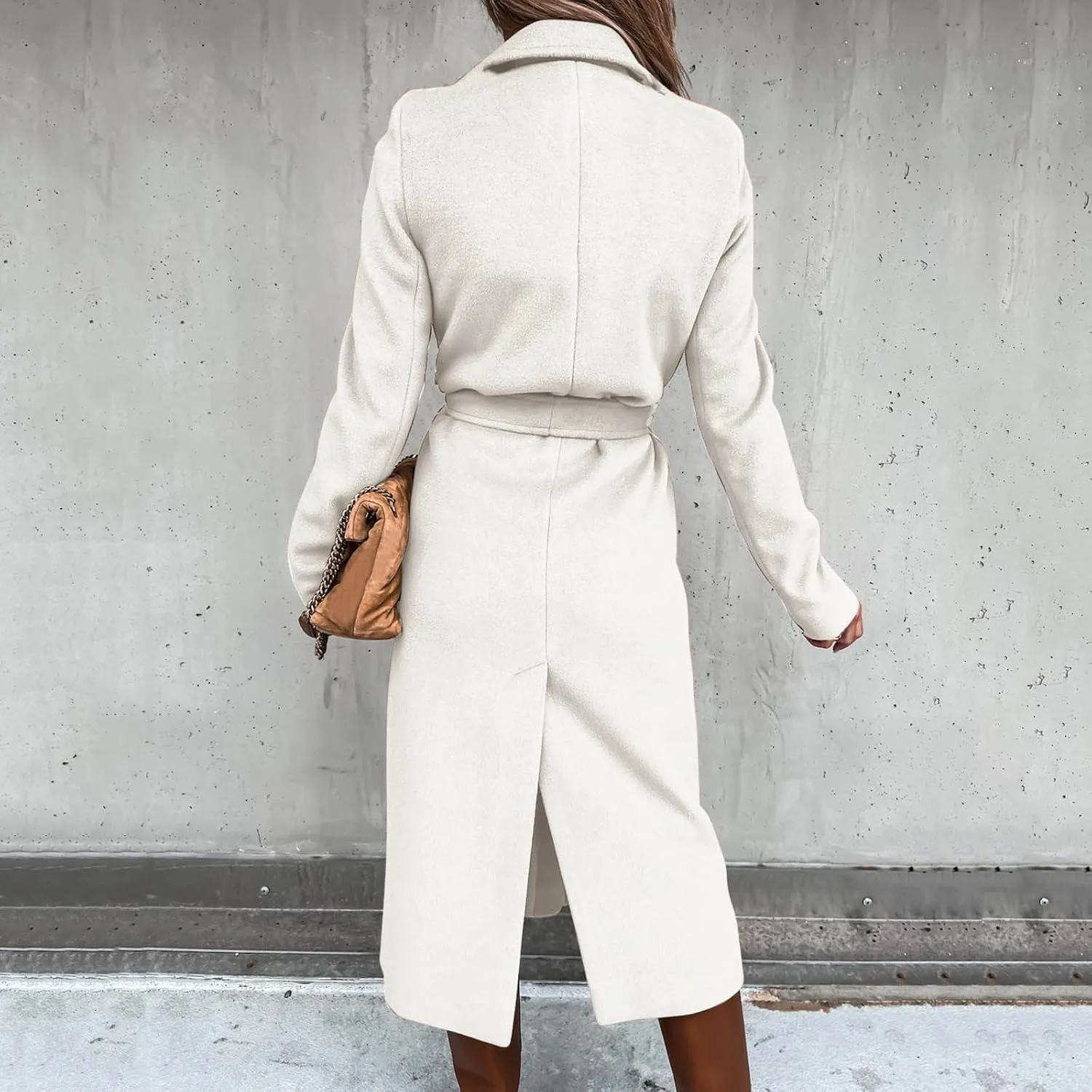 cooki Winter Coats Womens Warm Wool Blend Notch Lapel Open Front Belted Long Pea Coat Slim Fit Jackets Trench Coats