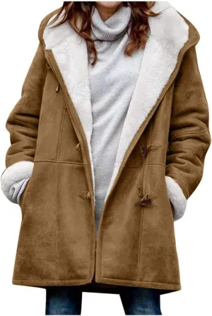 cooki Womens Coats Winter Fleece Lined Coats Sherpa Jackets Fuzzy Fleece Coats Oversized Long Thicken Vintage Warm Outerwear