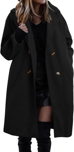 cooki Womens Coats Winter Long Loose Wool Blend Trench Coats Warm Pea Coat Plus Size Long Jackets Double Breasted Coats