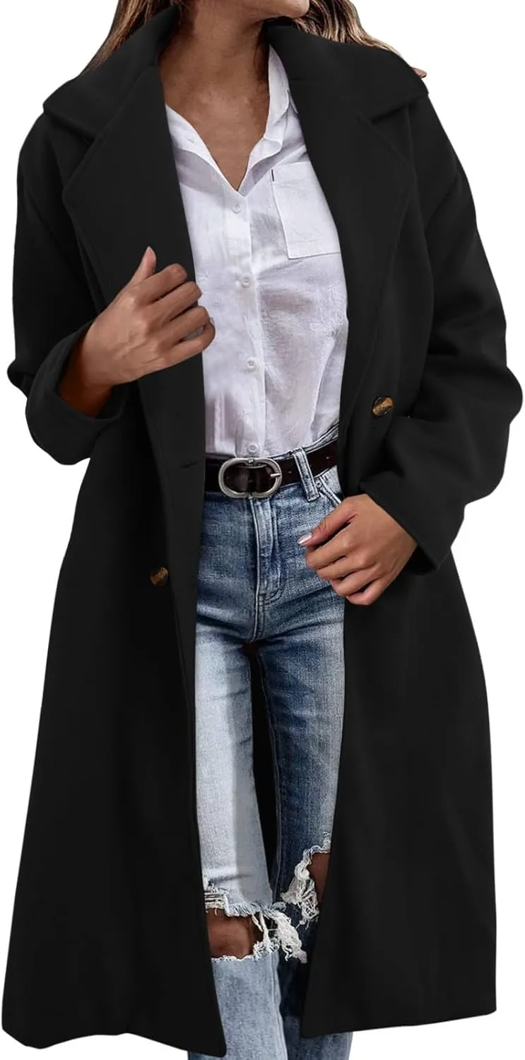 cooki Womens Coats Winter Long Loose Wool Blend Trench Coats Warm Pea Coat Plus Size Long Jackets Double Breasted Coats