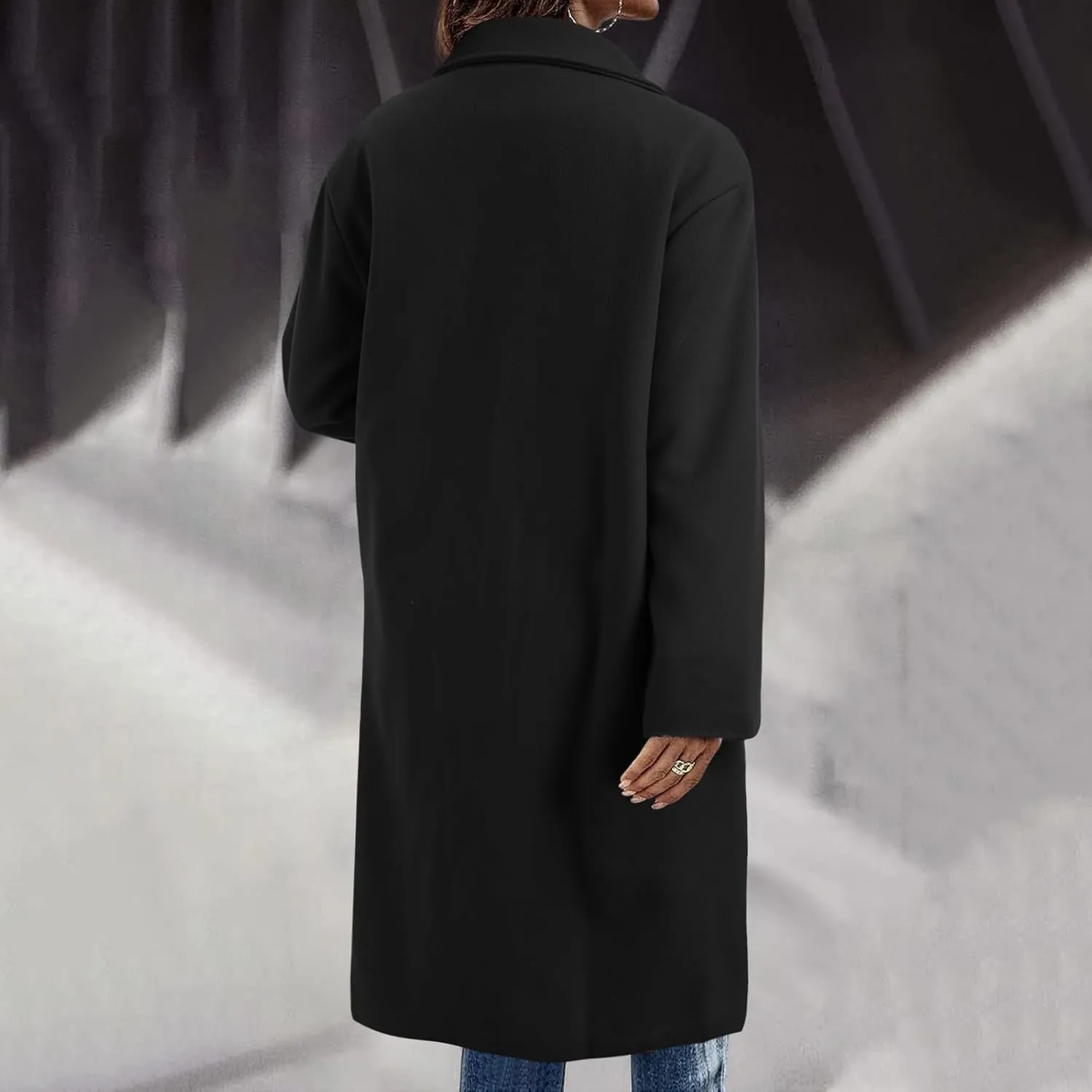 cooki Womens Coats Winter Long Loose Wool Blend Trench Coats Warm Pea Coat Plus Size Long Jackets Double Breasted Coats