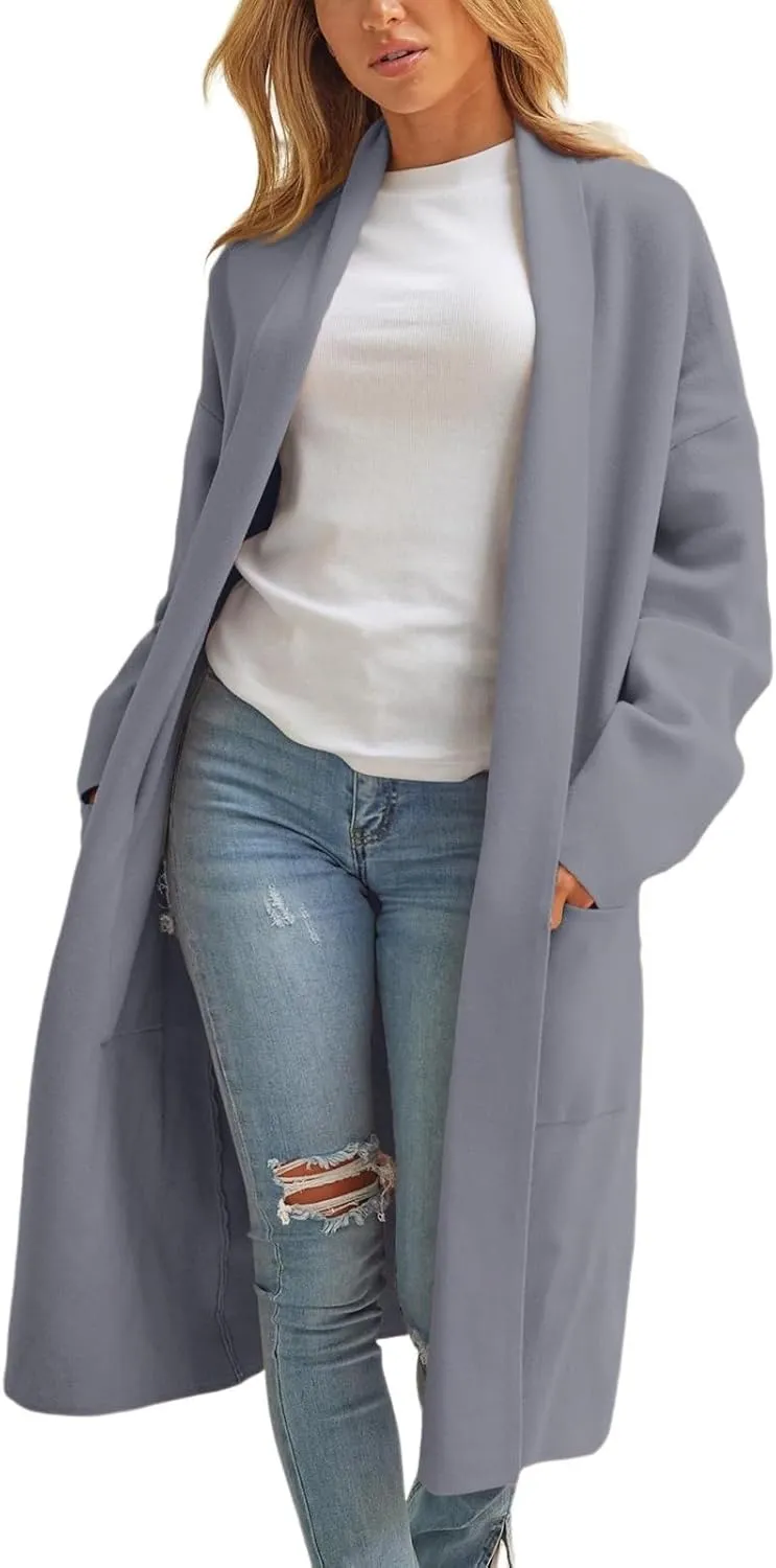 cooki Womens Coats Winter Sweater Cardigan Sweater Open Front Coats Wool Blend Trench Coats Casual Overcoats Long Soft Jacket