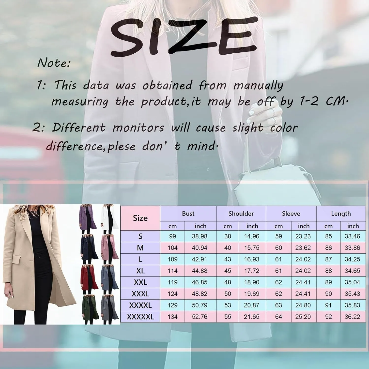 cooki Womens Coats Winter Wool Blend Trench Coats Lapel Pea Coat Plus Size Long Jackets With Pocket Double Breasted Peacoats