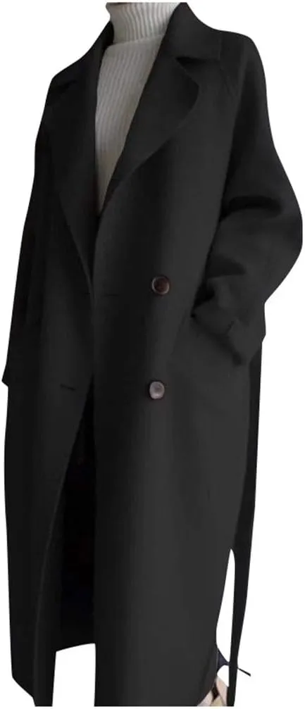 cooki Womens Coats Wool Blend Coat Women Jacket, Winter Jackets for Women 2023 Wool Trench Coats for Women Winter Fall Fashion Notch Collar Pea Coats Long Jackets Coats