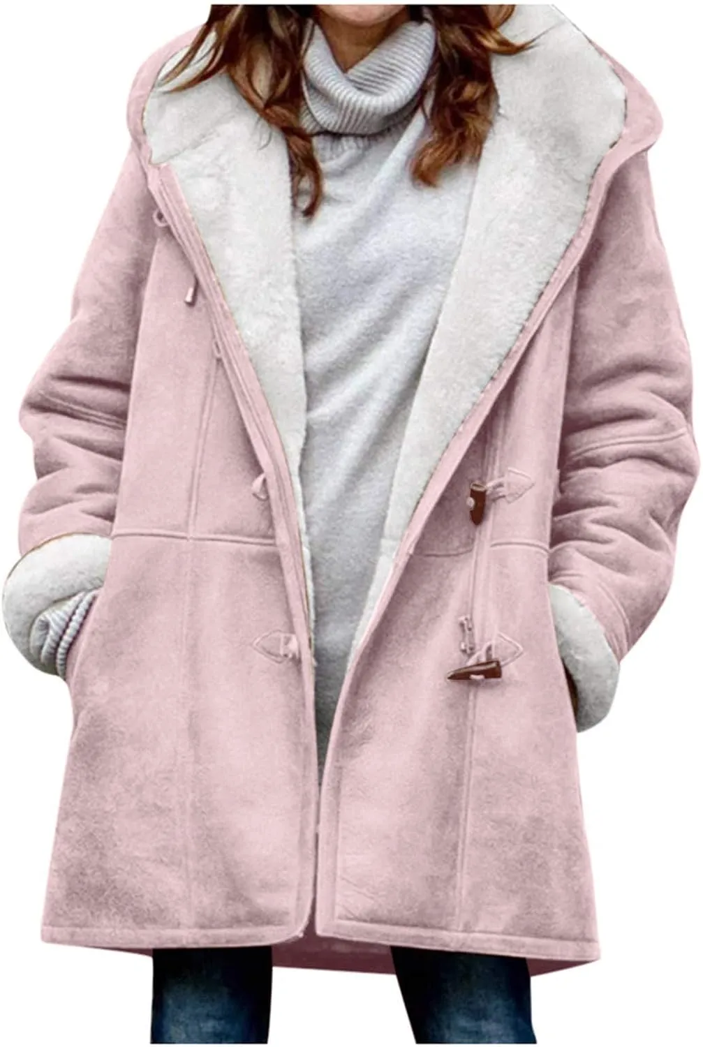 cooki womens winter coats Fleece Lined Coats Sherpa Jackets Fuzzy Fleece Coats Oversized Long Thicken Vintage Warm Outerwear