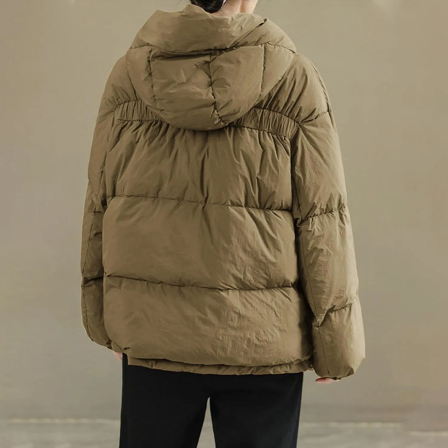 cooki Womens Winter Coats Long Sleeve Zip Puffer Jacket Stand Collar Baggy Short Down Coats with Pockets Thicken Cropped Coat