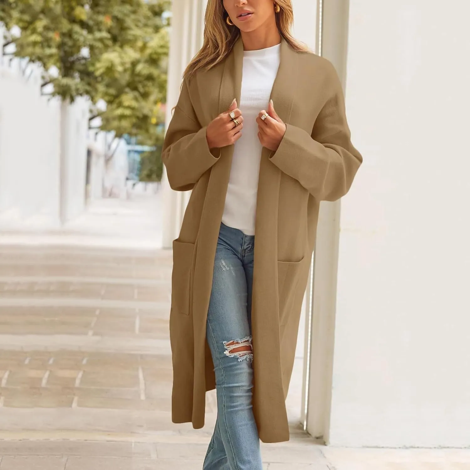 cooki womens winter coats Sweater Cardigan Sweater Open Front Coats Wool Blend Trench Coats Casual Overcoats Long Soft Jacket