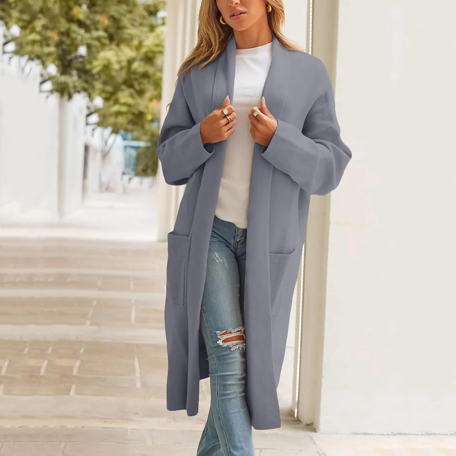 cooki womens winter coats Sweater Cardigan Sweater Open Front Coats Wool Blend Trench Coats Casual Overcoats Long Soft Jacket