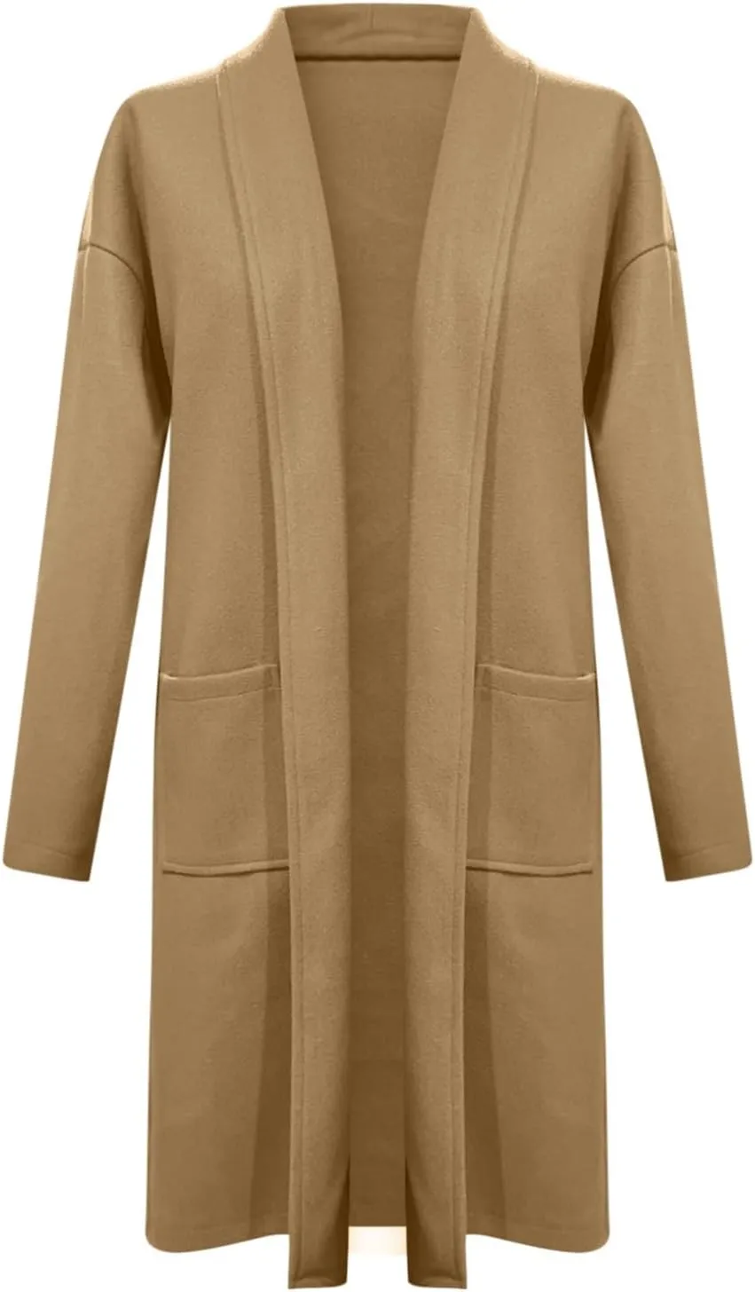 cooki womens winter coats Sweater Cardigan Sweater Open Front Coats Wool Blend Trench Coats Casual Overcoats Long Soft Jacket