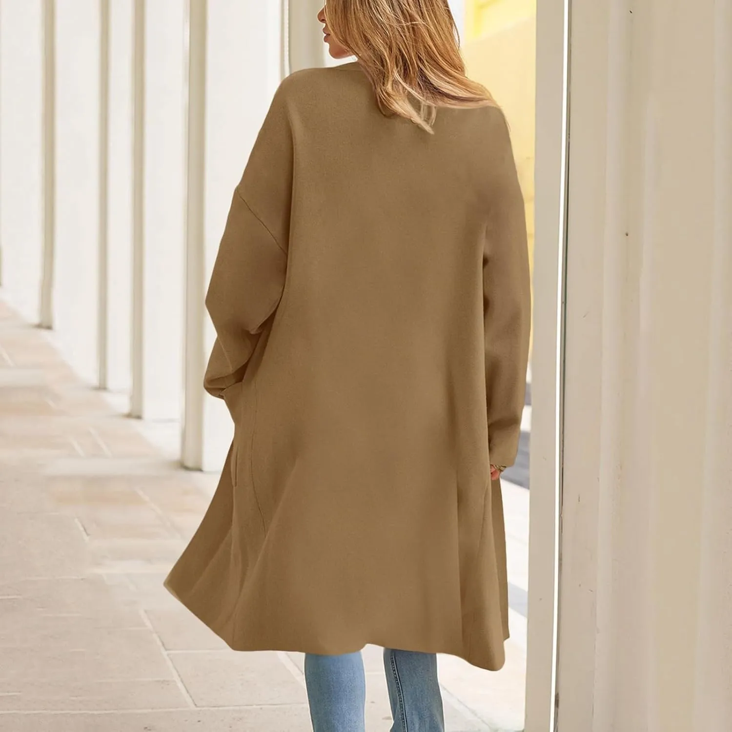 cooki womens winter coats Sweater Cardigan Sweater Open Front Coats Wool Blend Trench Coats Casual Overcoats Long Soft Jacket