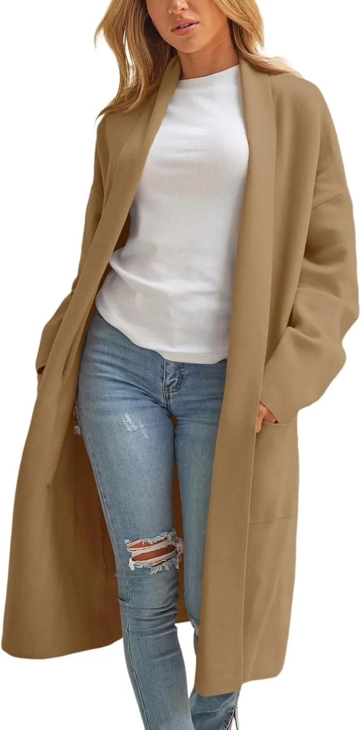 cooki womens winter coats Sweater Cardigan Sweater Open Front Coats Wool Blend Trench Coats Casual Overcoats Long Soft Jacket