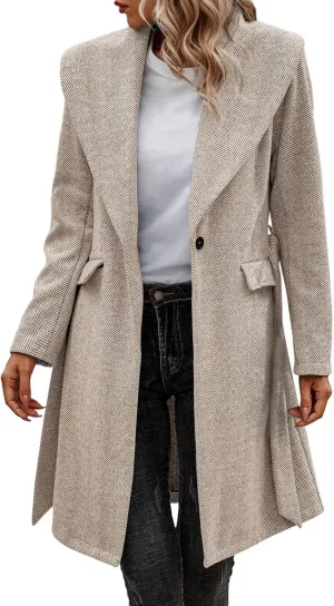 cooki womens winter coats Wool Blend Coats for Women With Pockets Warm Thicken Soft Trench Coats Lapel Loose Plaid Pea Coats