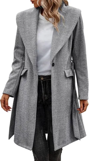 cooki womens winter coats Wool Blend Coats for Women With Pockets Warm Thicken Soft Trench Coats Lapel Loose Plaid Pea Coats