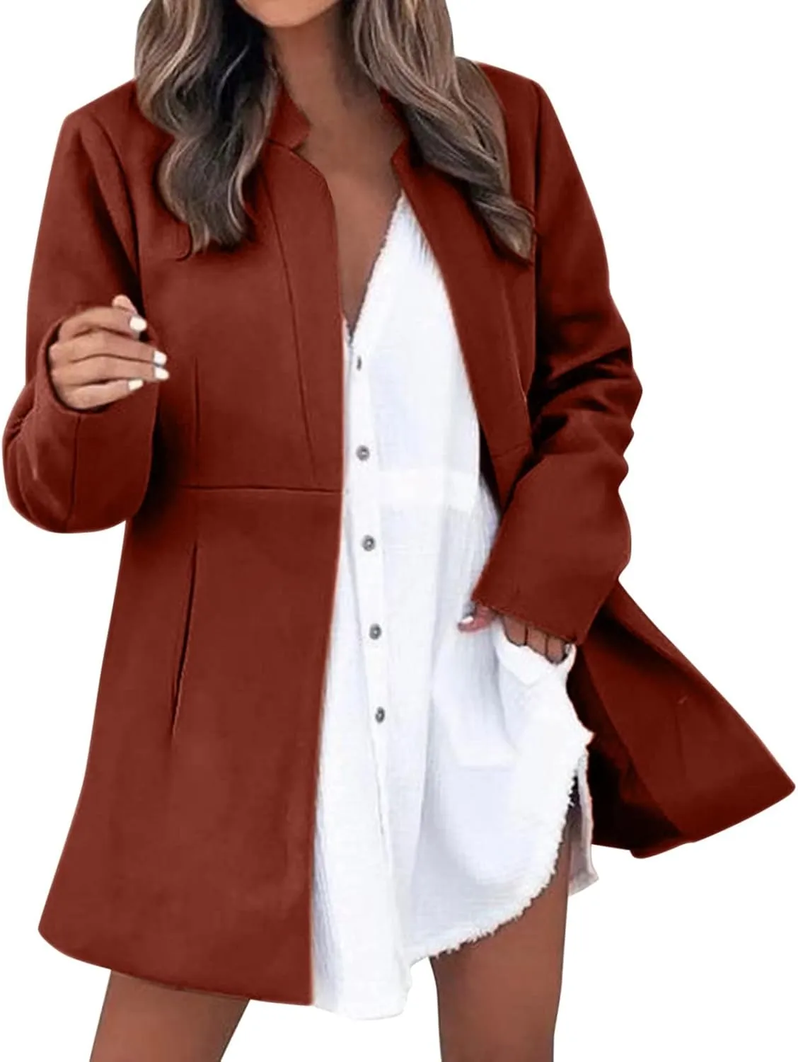 cooki Wool Blend Blazer Jackets for Women Single Breasted Blazer Women Winter Fleece Lined Soft Long Jackets Woolen Jackets