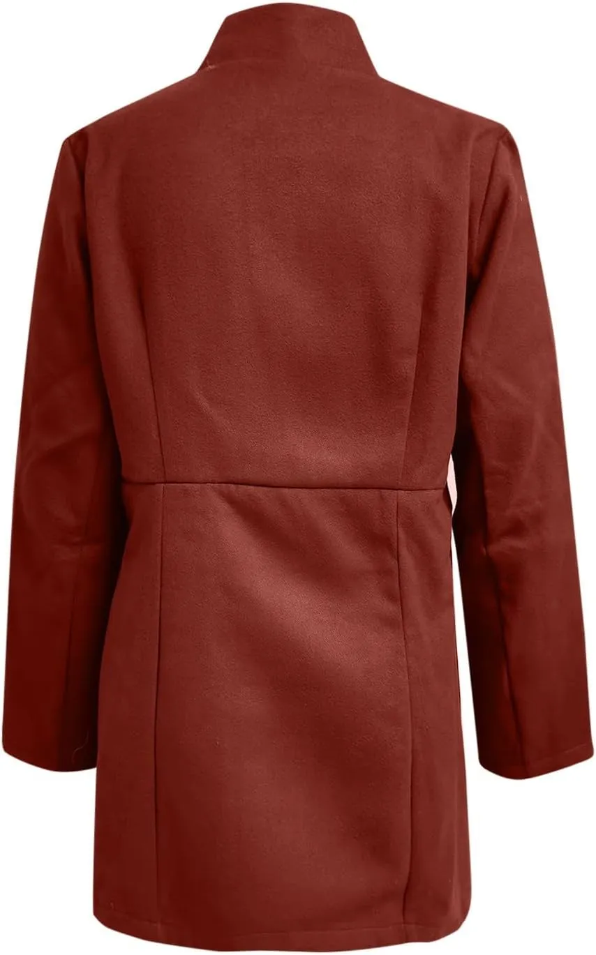 cooki Wool Blend Blazer Jackets for Women Single Breasted Blazer Women Winter Fleece Lined Soft Long Jackets Woolen Jackets
