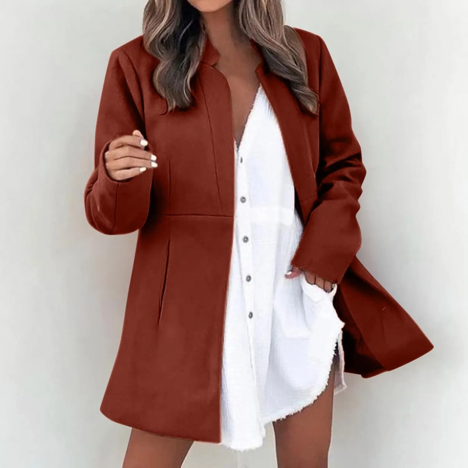 cooki Wool Blend Blazer Jackets for Women Single Breasted Blazer Women Winter Fleece Lined Soft Long Jackets Woolen Jackets