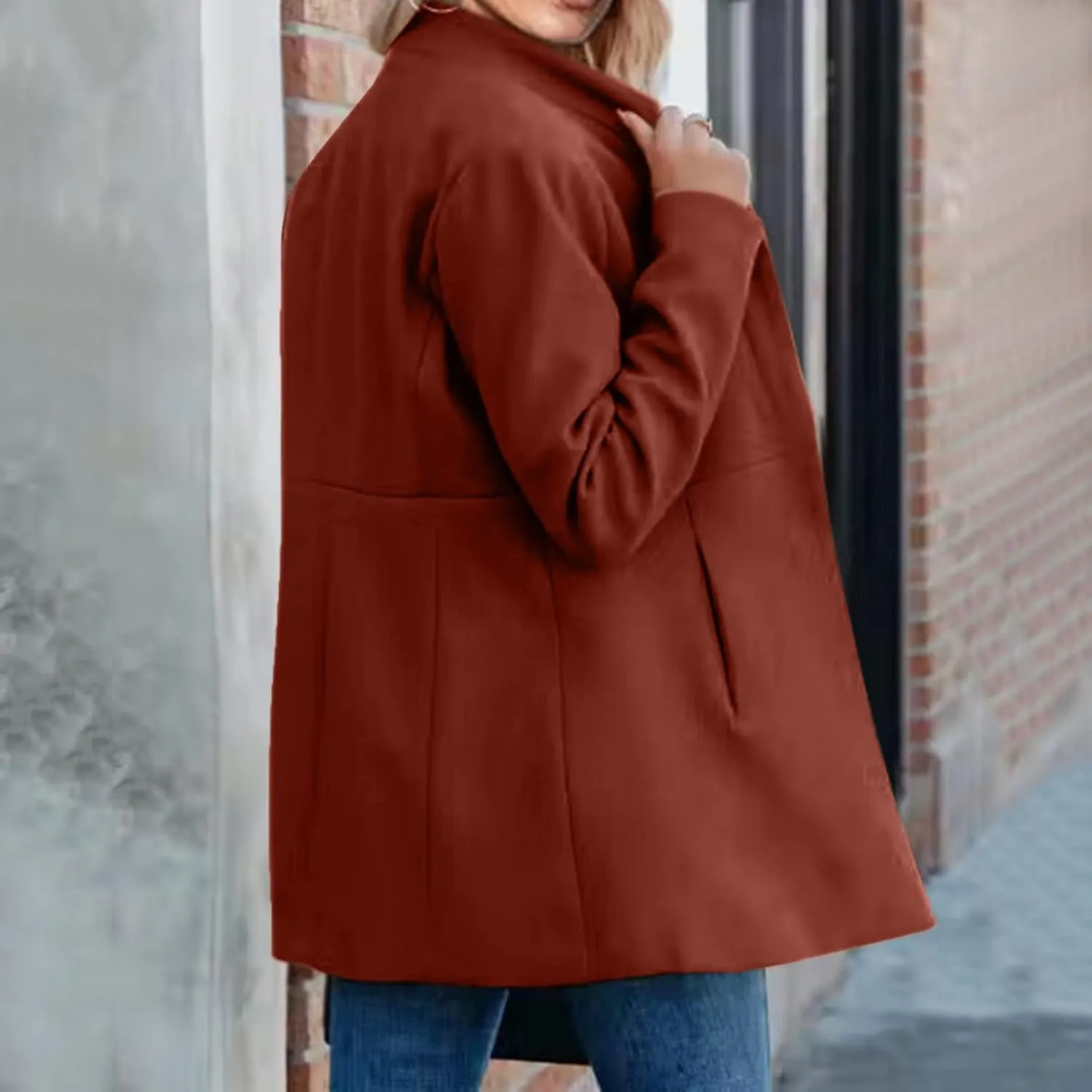 cooki Wool Blend Blazer Jackets for Women Single Breasted Blazer Women Winter Fleece Lined Soft Long Jackets Woolen Jackets