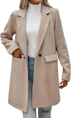 cooki Wool Coats for Women Long Women's Wool Coat Knee Length Jackets Winter Trench Coats Lapel Collar Button Down Peacoats