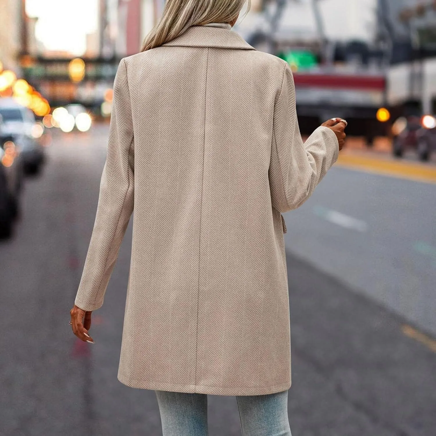 cooki Wool Coats for Women Long Women's Wool Coat Knee Length Jackets Winter Trench Coats Lapel Collar Button Down Peacoats