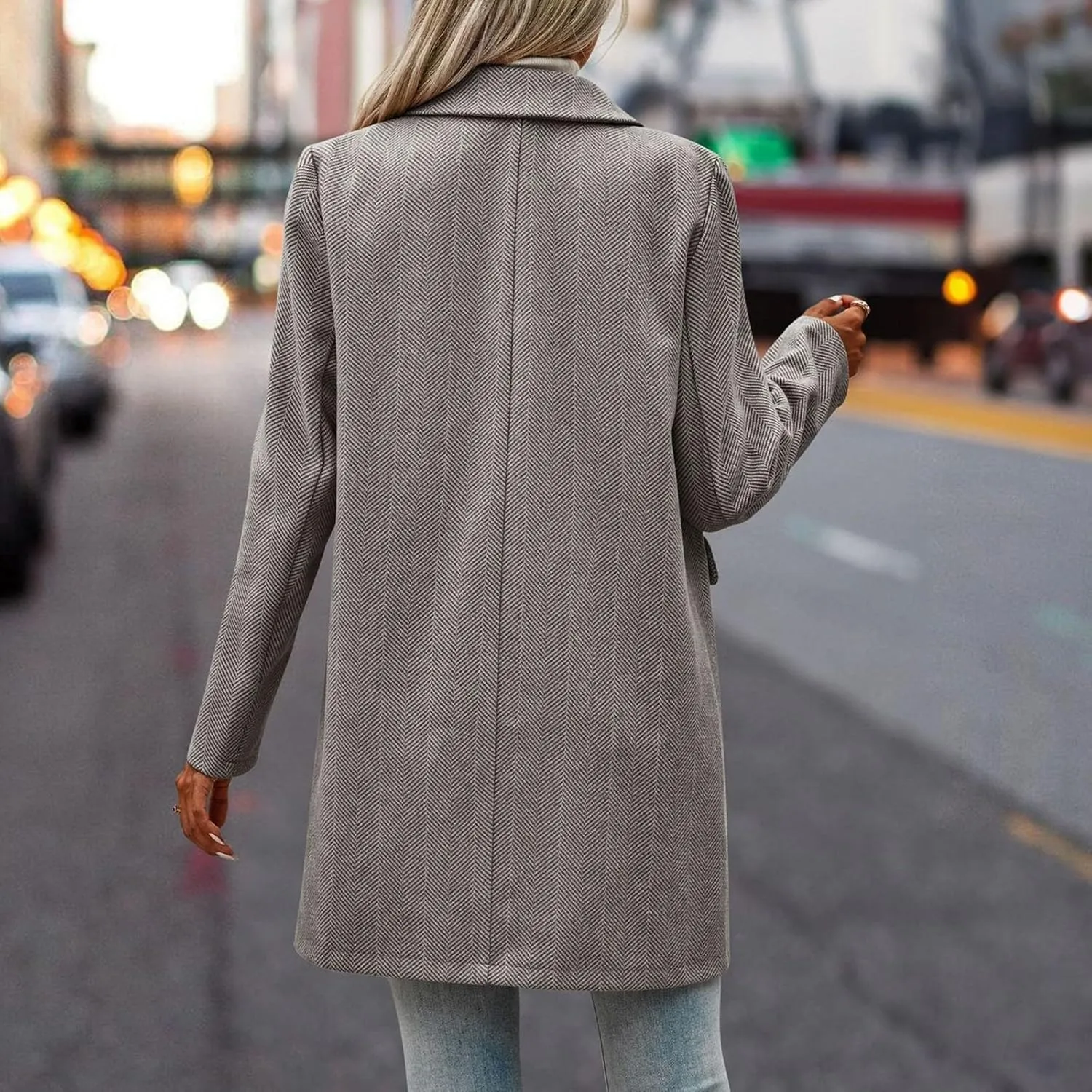 cooki Wool Coats for Women Long Women's Wool Coat Knee Length Jackets Winter Trench Coats Lapel Collar Button Down Peacoats