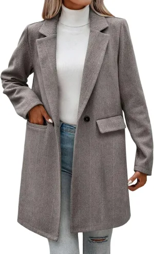 cooki Wool Coats for Women Long Women's Wool Coat Knee Length Jackets Winter Trench Coats Lapel Collar Button Down Peacoats