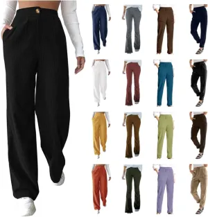 Corduroy Pants for Women High Waisted Vintage Straight Leg Cord Pants Trendy Casual Loose Comfy Work Trousers Pockets
