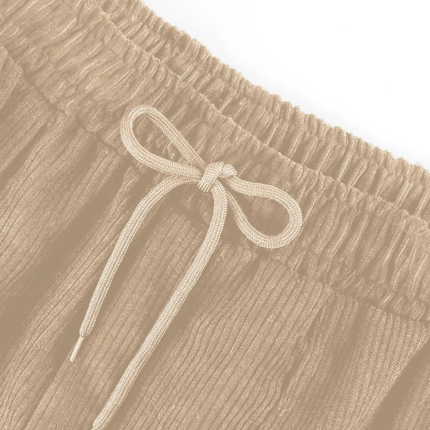 Corduroy Pants Women High Waisted Drawstring Casual Straight Leg Pants Loose Comfy Lounge Pants Trousers with Pockets